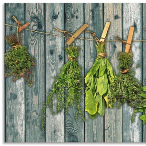 Artland Küchenrückwand Kräuter mit Holzoptik, (1-tlg), Alu Spritzschutz mit Klebeband, einfache Montage