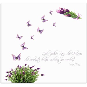 Artland Küchenrückwand Lila Schmetterlinge an Lavendel, (1-tlg), Alu Spritzschutz mit Klebeband, einfache Montage