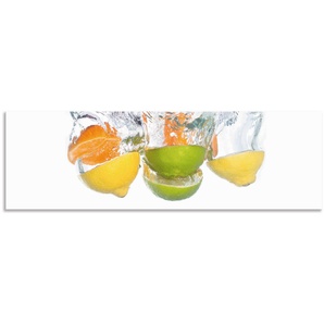 Artland Küchenrückwand Zitrusfrüchte fallen in klares Wasser, (1-tlg), Alu Spritzschutz mit Klebeband, einfache Montage