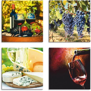 Artland Leinwandbild Gläser Rotwein, Trauben, Käse, Getränke (4 St), 4er Set, verschiedene Größen