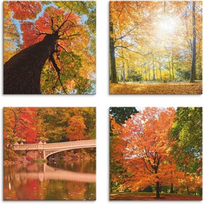 Artland Leinwandbild Herbst Wald Panoramas, Wald (4 St), 4er Set, verschiedene Größen