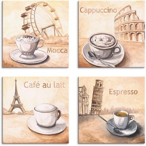 Artland Leinwandbild Mocca Cappuccino Café au lait Espresso, Getränke (4 St), 4er Set, verschiedene Größen