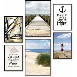 Artland Poster Impressionen vom Meer, Meer Bilder (Set, 6 St), 6er Set, 2xDIN A3 / 4xDIN A4, ohne Rahmen