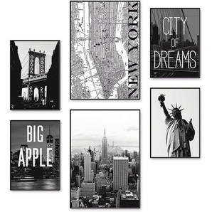 Artland Poster Wahrzeichen von New York, Amerika (6 St), Poster, Wandbild, Bild, Wandposter
