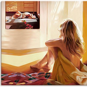 Artland Wandbild Blondes Mädchen sitzt auf dem Bett, Bilder von Frauen (1 St), als Alubild, Outdoorbild, Leinwandbild in verschied. Größen