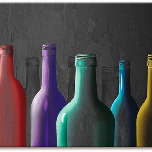 Artland Leinwandbild Bunte Glasflaschen, Getränke (1 St), auf Keilrahmen gespannt