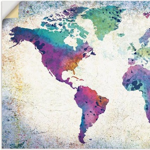 Artland Wandbild bunte Weltkarte, Land- & Weltkarten (1 St), als Alubild, Outdoorbild, Leinwandbild, Poster, Wandaufkleber