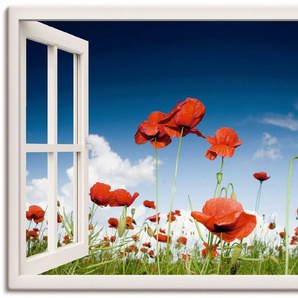 Artland Wandbild Fensterblick Feld mit Mohnblumen, Fensterblick (1 St), als Leinwandbild, Poster, Wandaufkleber in verschied. Größen