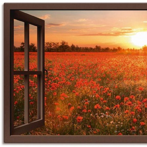 Artland Leinwandbild Fensterblick Mohnblumenfeld - braun, Blumen (1 St), auf Keilrahmen gespannt