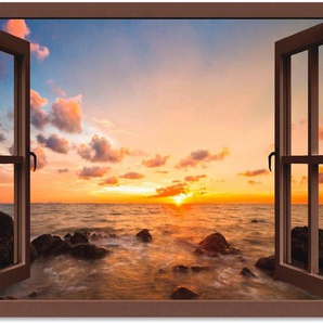 Artland Wandbild Fensterblick Sonnenuntergang am Meer, Fensterblick (1 St), als Alubild, Leinwandbild, Wandaufkleber oder Poster in versch. Größen