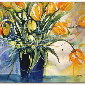 Artland Leinwandbild Gelbe Tulpen in schwarzer Vase, Arrangements (1 St), auf Keilrahmen gespannt