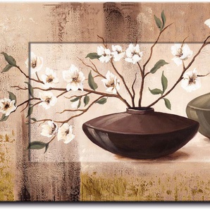 Wandbild ARTLAND Golden eingerahmte Kirschblüten Bilder Gr. B/H: 101,4 cm x 51,4 cm, Wandbild Vasen & Töpfe, 1 St., beige (naturfarben) Kunstdrucke
