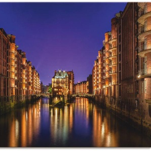 Artland Leinwandbild Hamburg Speicherstadt bei Nacht, Gebäude (1 St), auf Keilrahmen gespannt