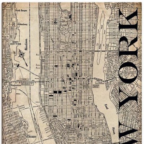 Artland Wandbild New York Karte Straßen Karte Grunge, Amerika (1 St), als Alubild, Leinwandbild, Wandaufkleber oder Poster in versch. Größen