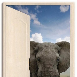 Artland Wandbild Offene weiße Türe mit Blick auf Elefant, Wildtiere (1 St), als Leinwandbild, Poster, Wandaufkleber in verschied. Größen