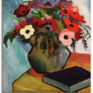 Artland Wandbild Stilleben mit Anemonen und blauem Buch, Arrangements (1 St), als Leinwandbild, Wandaufkleber oder Poster in versch. Größen