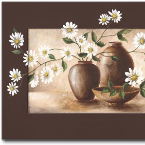 Wandbild ARTLAND Stillleben mit Margeriten Bilder Gr. B/H: 101,4 cm x 51,4 cm, Wandbild Vasen & Töpfe, 1 St., beige (naturfarben) Kunstdrucke