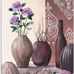 Artland Wandbild Violette Rosen und braune Vasen, Vasen & Töpfe (1 St), als Alubild, Leinwandbild, Wandaufkleber oder Poster in versch. Größen