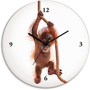 Artland Wanduhr Baby Sumatra Orang Utan hängt am Seil (wahlweise mit Quarz- oder Funhuhrwerk, lautlos ohne Tickgeräusche)