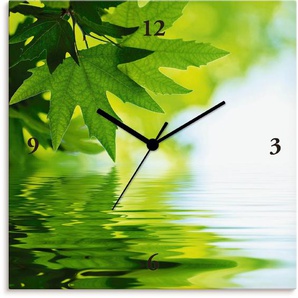 Artland Wanduhr Grüne Blätter reflektieren im Wasser (wahlweise mit Quarz- oder Funkuhrwerk, lautlos ohne Tickgeräusche)