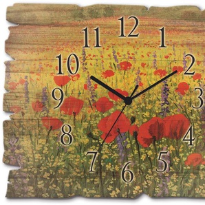 Artland Wanduhr Holzuhr Mohnblumenfeld (wahlweise mit Quarz- oder Funhuhrwerk, lautlos ohne Tickgeräusche)