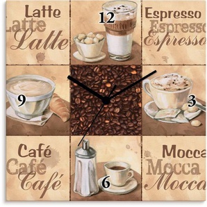 Artland Wanduhr Kaffee Collage II (wahlweise mit Quarz- oder Funhuhrwerk, lautlos ohne Tickgeräusche)