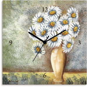 Wanduhr ARTLAND Margeriten in Vase II Wanduhren Gr. B/H/T: 30 cm x 30 cm x 1,7 cm, Funkuhr, beige (natur) Wanduhren