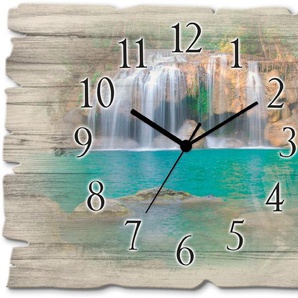 Artland Wanduhr Wasserfall im Wald National Park (wahlweise mit Quarz- oder Funhuhrwerk, lautlos ohne Tickgeräusche)