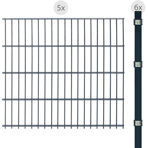 ARVOTEC Doppelstabmattenzaun 0019-0062-010 Zaunelemente 80 cm hoch, 5 Matten für 10 m, 6 Pfosten Gr. H/L: 80 cm x 10 m, grau (anthrazit) Zaunelemente