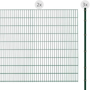 ARVOTEC Doppelstabmattenzaun 17 - 98 Zaunelemente 183 cm hoch, 2 Matten für 4 m, 3 Pfosten Gr. H/L: 183 cm x 4 m, grün (dunkelgrün) Zaunelemente