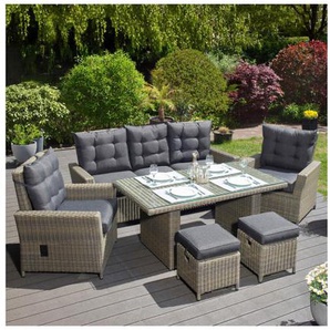 Asti Dininglounge - Polyrattan, braun, für 7 Personen, wetterfest, Garten Sitzgruppe, Essgruppe, Gartenmöbel Set bellavista - Home&Garden Green Spirit