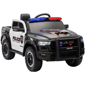 Atrigo Elektro-Kinderauto RAM 1500 Police Truck, Schwarz, Weiß, Metall, Kunststoff, 119x68x57 cm, Spielzeug, Kinderspielzeug, Kinderautos & Elektro-Kinderautos