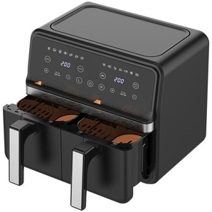 Atrigo HEIßLUFTFRITTEUSE, Schwarz, Metall, Kunststoff, 8 L, 34.2x31x37 cm, RoHS, Lfgb, CE, Sichtfenster, wärmeisolierte Außenfläche, antihaftbeschichteter Innenbehälter, Temperaturanzeige, Timer, Kontrollleuchte, Überhitzungsschutz, Touchscreen,