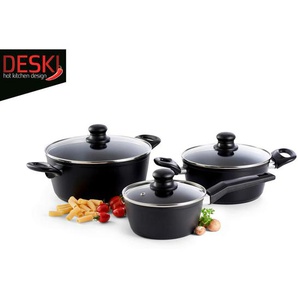 Atrigo Kochtopfset, Schwarz, Metall, Glas, 6-teilig, 4,3 L,2,5 L,1,3 L, rund, 10.5 cm, Gegengriff, Kochen, Töpfe, Topfsets