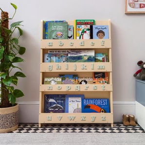 Aufbewahrung im Kinderzimmer, Bücherregal Alphabet mit Buchstaben in salbei, für ca. 85 Bücher, in natur, aus Holz, von Tidy Books