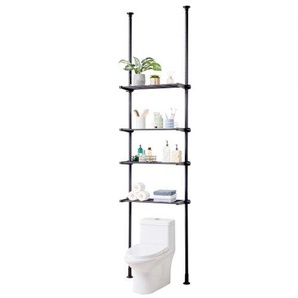 Aufbewahrung über der Toilette, 4-stufiger verstellbarer Badezimmer-Organizer über der Toilette, kohlenstoffarmer Stahl, 135–332 cm hohes Lagerregal, einfach zu montierender Wäscheplatzsparer ZLGSGMTCWJ4CO9UA1V0