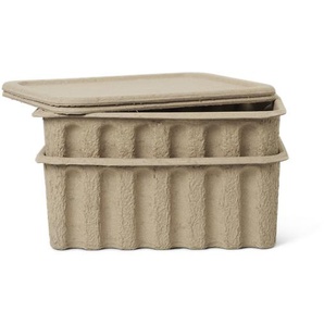 Aufbewahrungsbox Papier, Paper Pulp Box, 2-er Set mit Deckel, 30 x 15 x 40 cm, in Natur, von Ferm Living