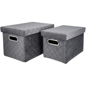Aufbewahrungsboxen, 2er-Set - grau - Polyester, Stoff, Karton/Papier, Stoff, Karton - 23 cm - 20 cm | Möbel Kraft
