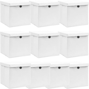 Aufbewahrungsboxen mit Deckeln 10 Stk. Weiß 32x32x32 cm Stoff