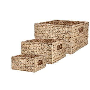 Aufbewahrungskorb 3er Set - braun - Wasserhyazinthe,Metall - 30 cm - 18 cm - cm 30,0 | Möbel Kraft