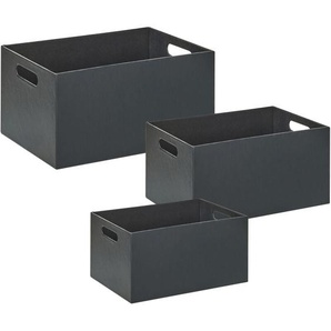 Aufbewahrungskorb 3er Set Graphitgrau Kunstleder u. MDF mit Griffen Rechteckig Unterschiedliche Größen Modern Regalkorb Schlafzimmer Bad