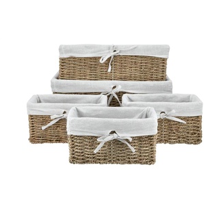 Aufbewahrungskorb 5er Set - braun - Metall,Polyester,Leinen,Baumwolle,Seegras - 42 cm - 17 cm - cm 32,0 | Möbel Kraft