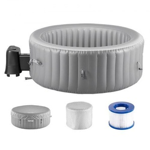 aufblasbare Badewanne für 4 bis 6 Personen (208 x 66 cm), rund & tragbar, mit 130 wohltuenden Düsen & Filter & Abdeckung & Matte & multifunktionalem Bedienfeld, PVC Spa-Pool Outdoor, grau CQKSLYGL82H228KRV001V2
