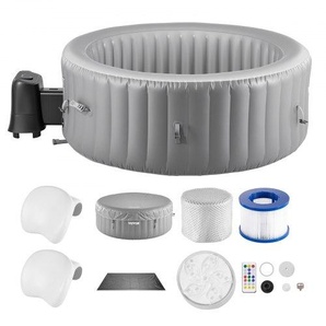 aufblasbare Badewanne für 6 bis 8 Personen (240 x 66 cm), rund & tragbar, mit 130 wohltuenden Düsen & Kopfstütze & LED-Licht & Abdeckung & multifunktionalem Bedienfeld, PVC Spa-Pool Outdoor CQKSLYGL94H2LCP06001V2
