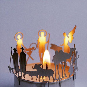 Aufsatz für Teelicht Mini Krippe Edelstahl silber, Designer 13gramm, 6.5 cm