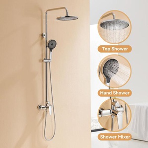 Auralum Regendusche Duschsystem Chrom Duscharmatur Duschset mit Armatur, 2 Funktion Duschsäule Regenduschset mit Verstellbare Duschstange