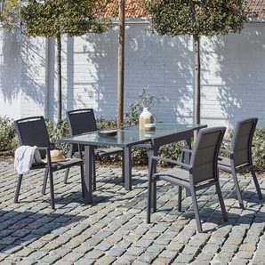 Ausziehbare Gartenlounge aus grauem Aluminium 4/8 Pers.