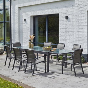 Ausziehbare Gartenlounge aus grauem Aluminium 8/12 Pers.