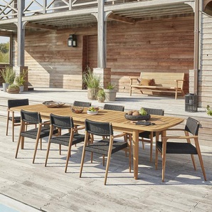 Ausziehbare Gartensalon  massives recyceltes Teakholz schwarz 8/10 Sitz