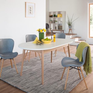 Ausziehbarer Esstisch oval 170 x 90cm Weiß/Beige/Weiß